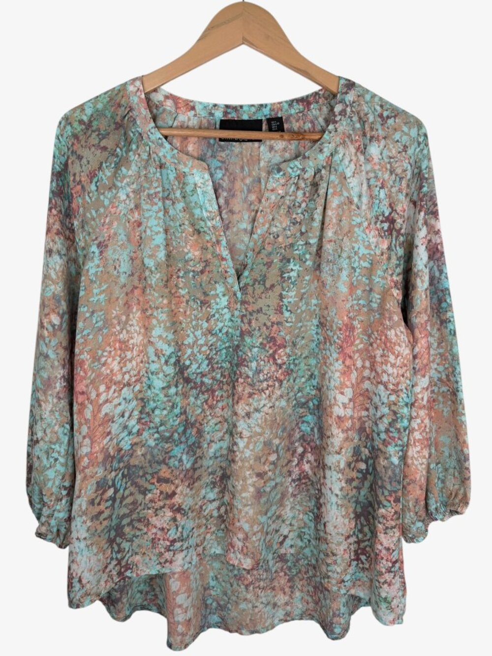 CYNTHIA ROWLEY Watercolour Hi-Lo Boho Peasant Blouse - Multicolour - Size L
